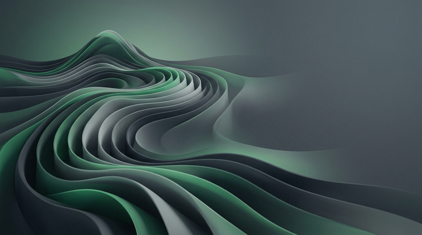 Abstract sculpted mesh gradient waves in slate and emerald illustrating how long does it take to rank on google? a realistic guide