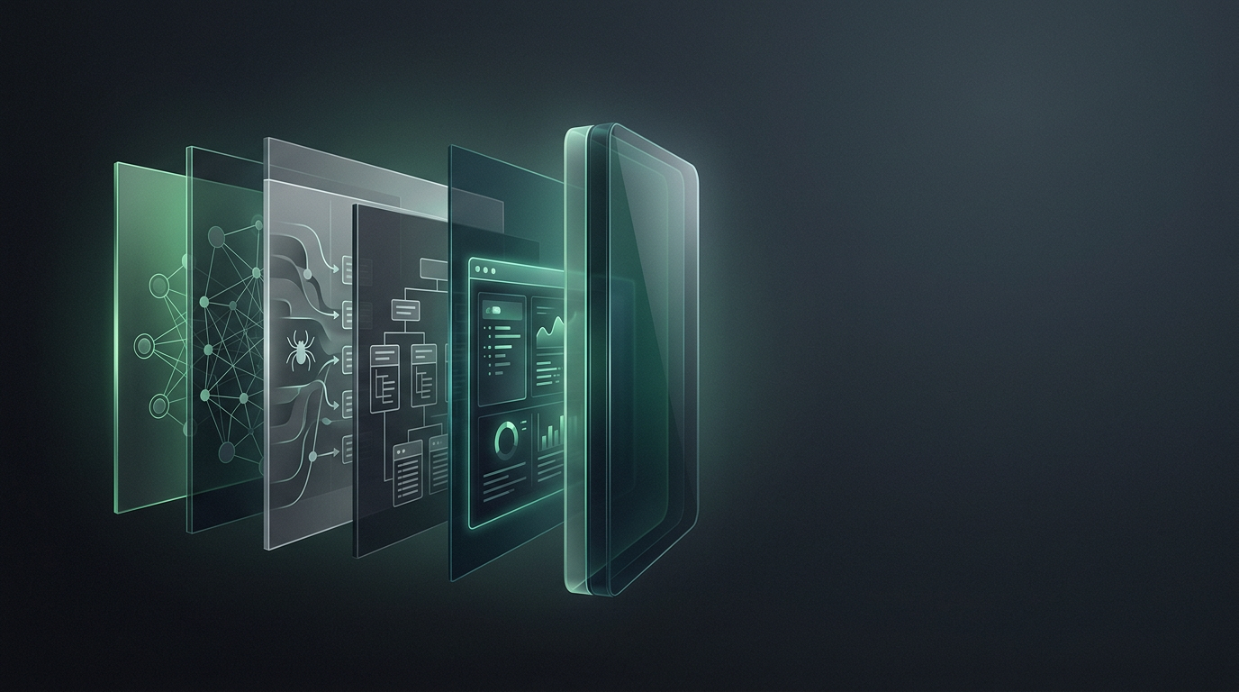 Abstract exploded view of stacked translucent panels aligning into one shape illustrating how to get your website on google for free