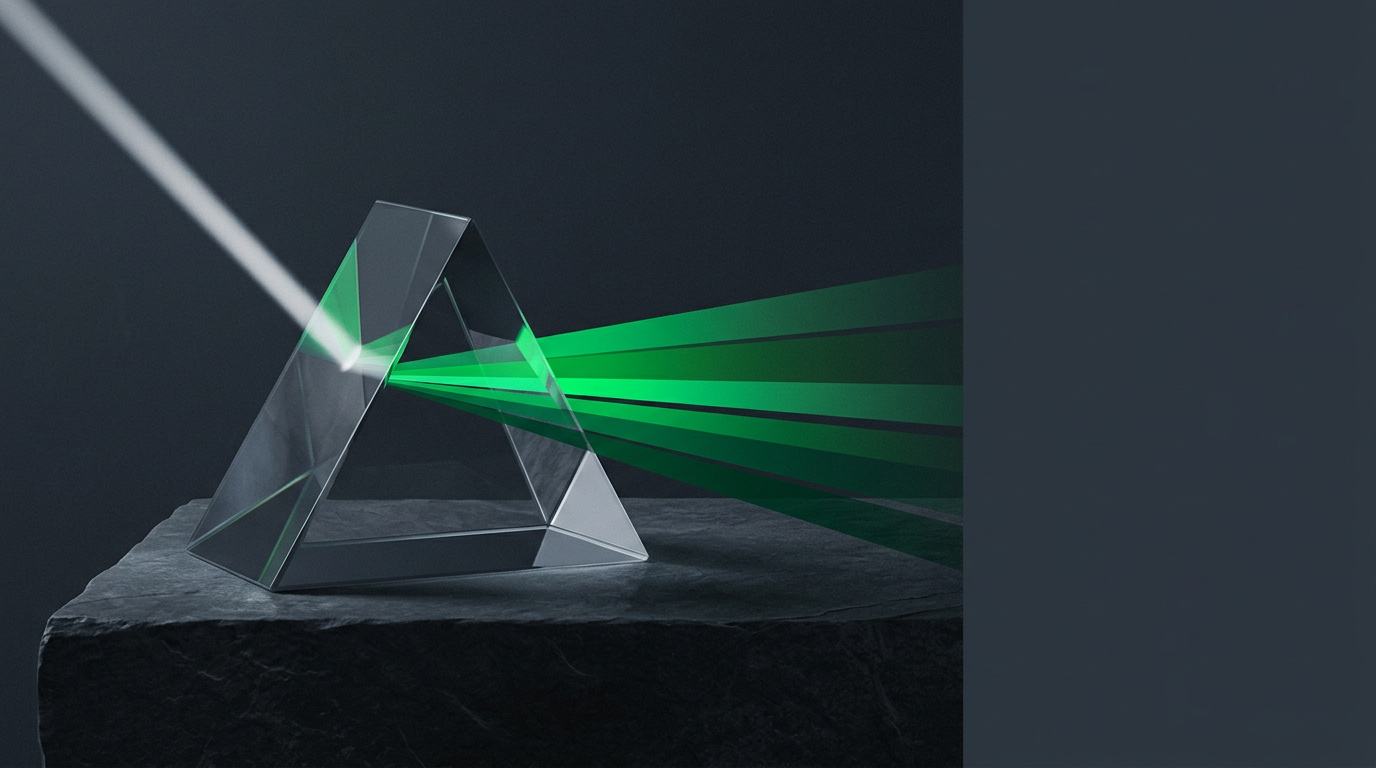 Abstract single beam of light refracting through a prism into green spectrum bands on dark stone illustrating is seo worth it? how to decide with your own numbers