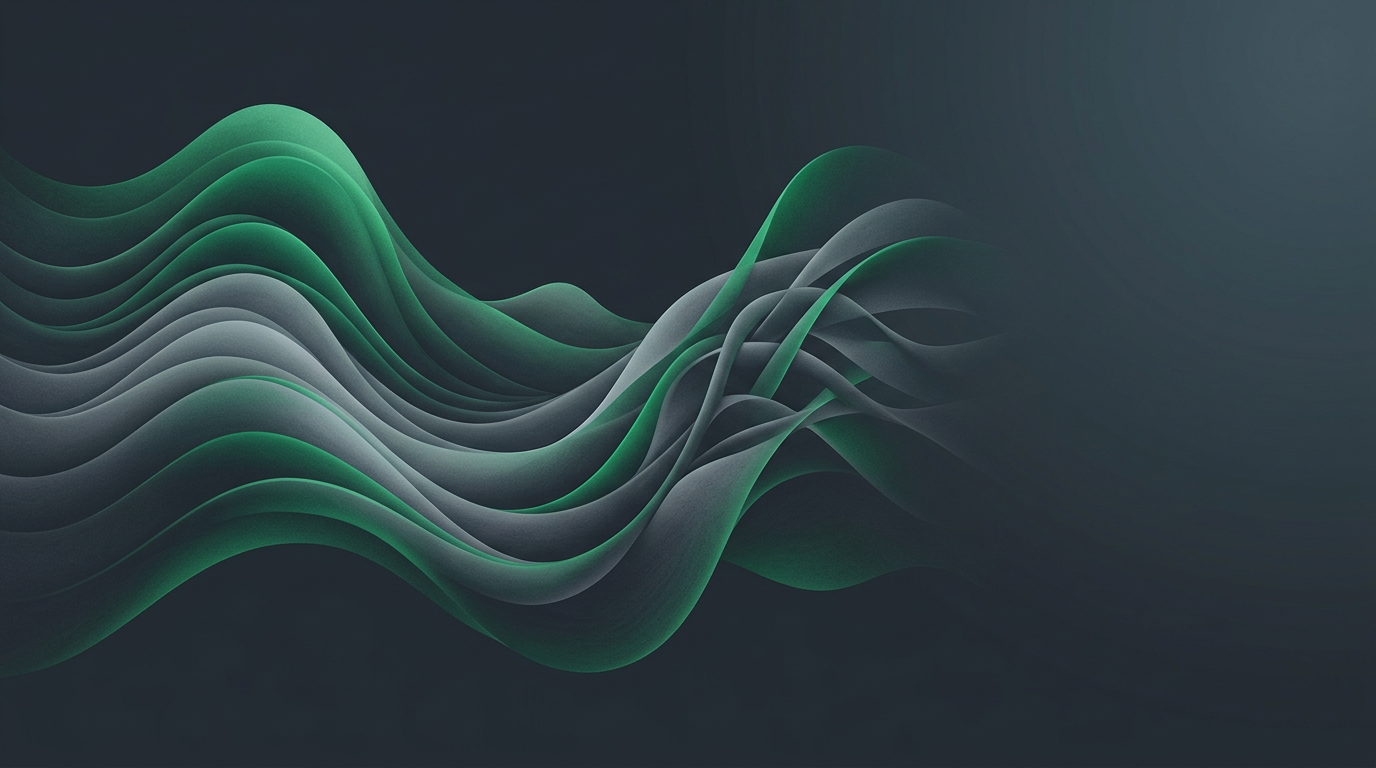 Abstract sculpted mesh gradient waves in slate and emerald illustrating press release seo: what wire distribution actually delivers