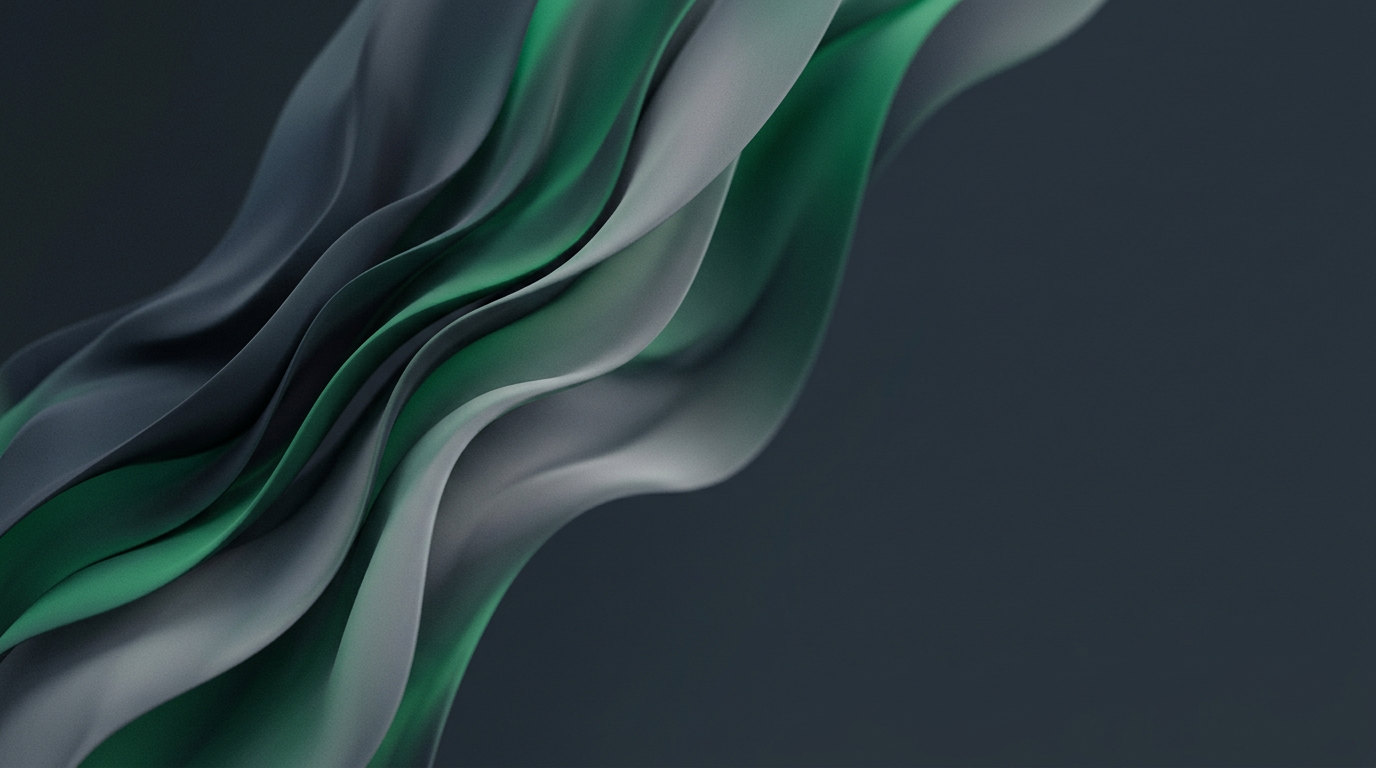 Abstract sculpted mesh gradient waves in slate and emerald illustrating seo vs paid ads and the math that decides where to invest